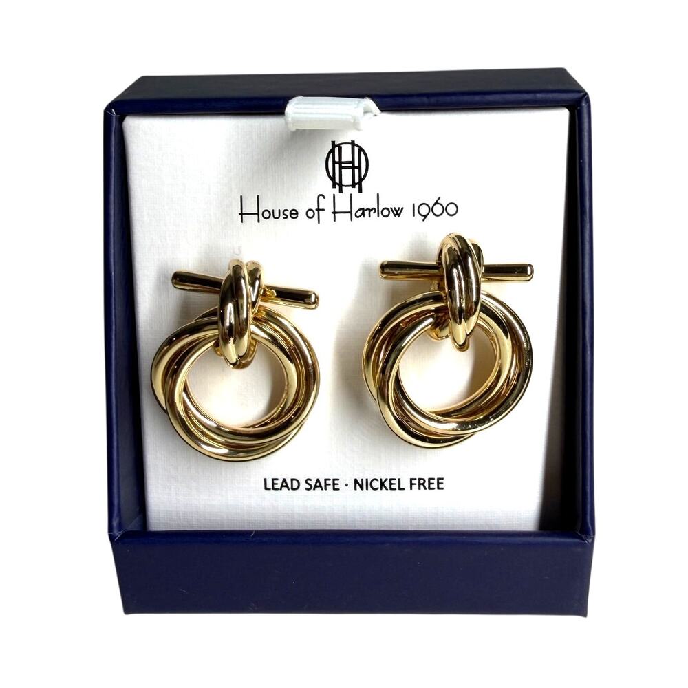 House of Harlow 1960 Gold Knot & Ring Door Knocker Earrings (NIB)
